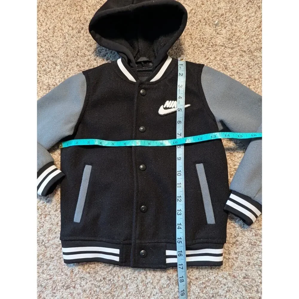 Nike Boys 4T Black Gray Color Block Hooded Varsity Jacket Futura Swoosh Coat